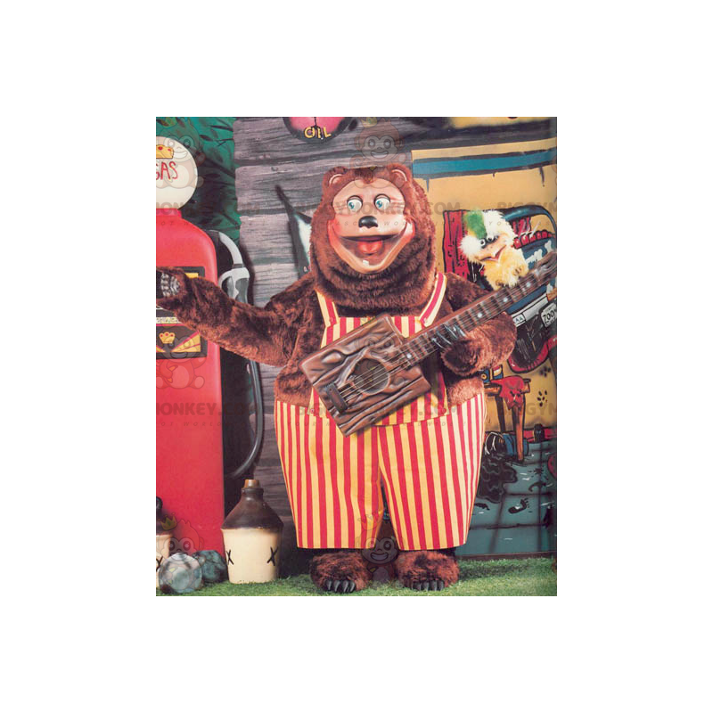 BIGGYMONKEY™ Big Brown Bear Mascot-kostume med røde og gule