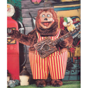 BIGGYMONKEY™ Big Brown Bear Mascot Costume with Red and Yellow