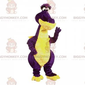 BIGGYMONKEY™ Maskottchenkostüm lila und gelber Drache, buntes