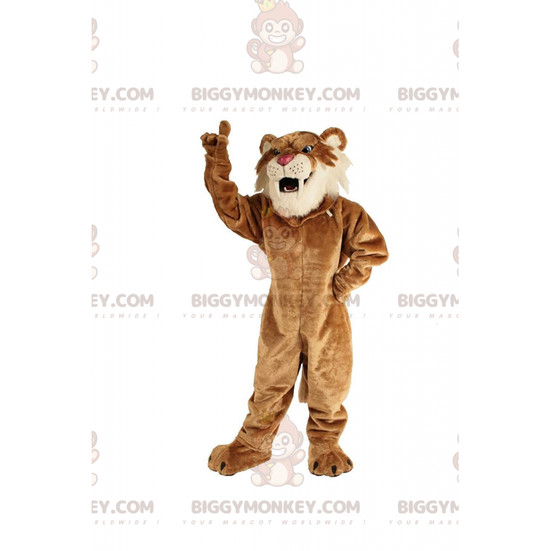 BIGGYMONKEY™ costume mascotte tigre dai denti a sciabola beige