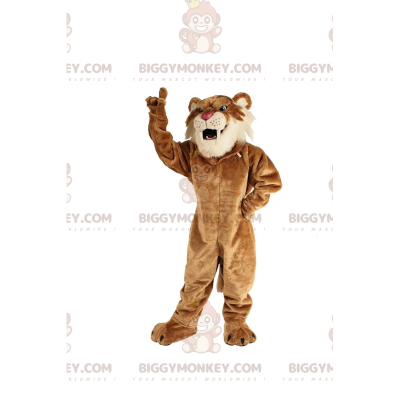 BIGGYMONKEY™ maskotdräkt beige sabeltand tiger, kattdräkt -