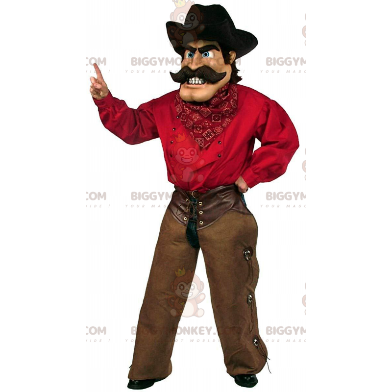 Traje de mascote de cowboy BIGGYMONKEY™ com roupa tradicional e