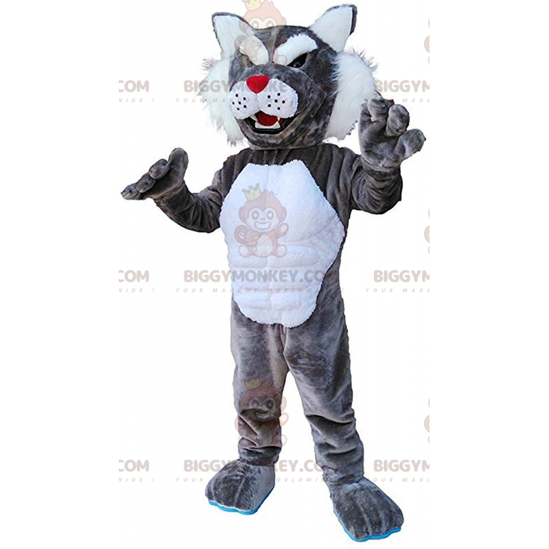 BIGGYMONKEY™ costume da mascotte di puma grigio e bianco