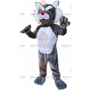 Costume de mascotte BIGGYMONKEY™ de puma gris et blanc, costume