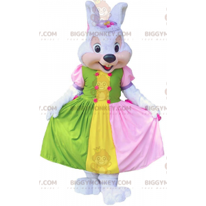 Konijn BIGGYMONKEY™ mascottekostuum met kleurrijke jurk