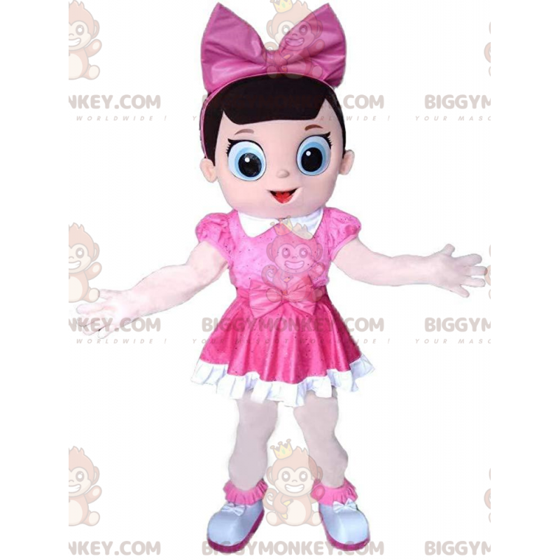 Garota de fantasia de mascote BIGGYMONKEY™ vestida de rosa