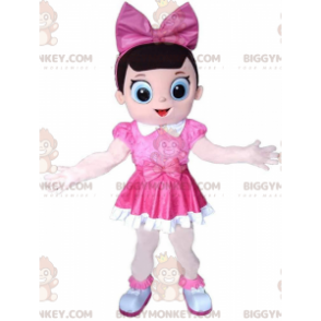 Dívčí kostým maskota BIGGYMONKEY™ oblečený do růžového růžového