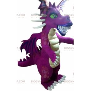 Geweldig paarse draak BIGGYMONKEY™ mascottekostuum, met grote