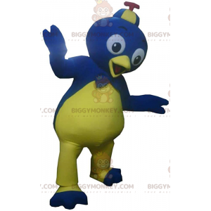 Blauer und gelber Vogel BIGGYMONKEY™ Maskottchenkostüm, buntes