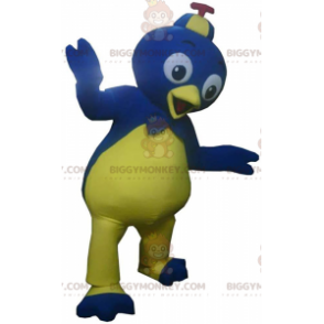 Blue and yellow bird BIGGYMONKEY™ mascot costume, colorful bird