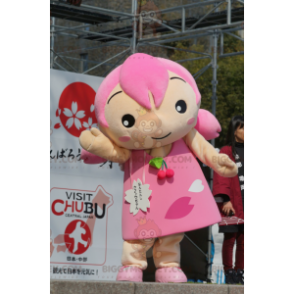Girl BIGGYMONKEY™ Mascot Costume with Hair and Pink Dress -