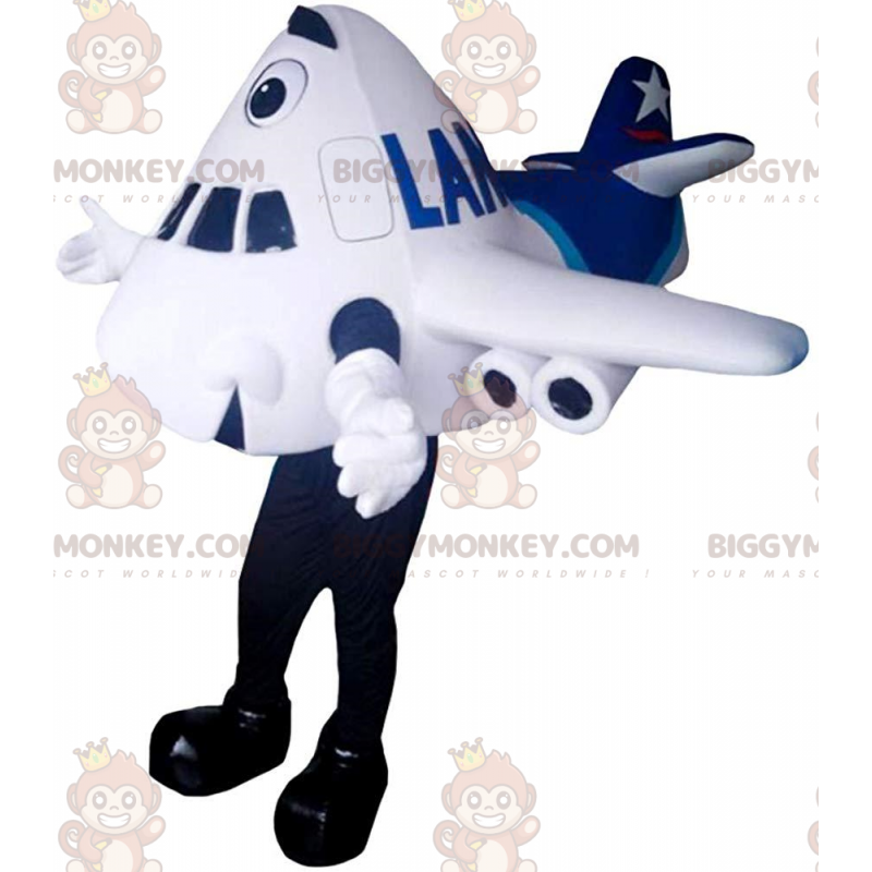 BIGGYMONKEY™ maskot kostume af kæmpe hvidt og blåt fly