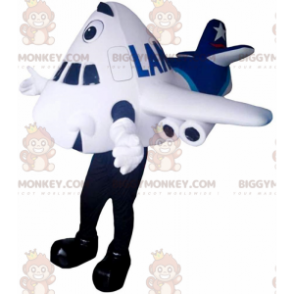 Traje de mascote BIGGYMONKEY™ de avião gigante branco e azul