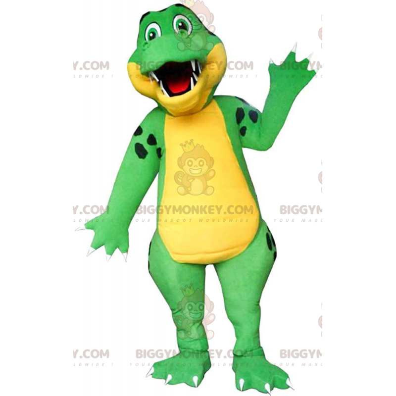 Costume de mascotte BIGGYMONKEY™ de crocodile vert et jaune