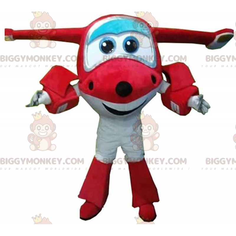 Rood en wit vliegtuig BIGGYMONKEY™-mascottekostuum, gigantisch