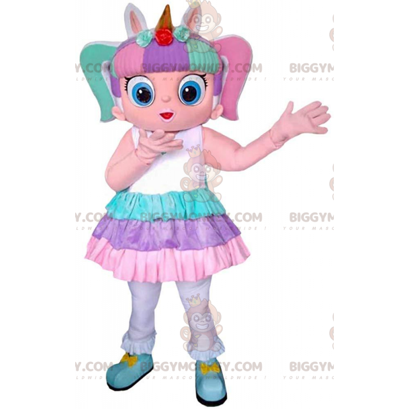 BIGGYMONKEY™ colorful girl mascot costume, little girl costume