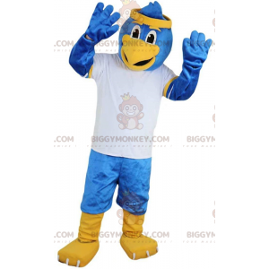 BIGGYMONKEY™ Maskottchenkostüm blauer Vogel in Sportkleidung