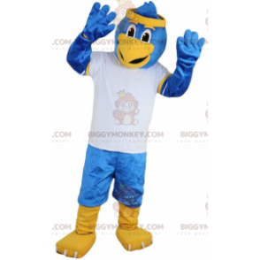 BIGGYMONKEY™ Maskottchenkostüm blauer Vogel in Sportkleidung