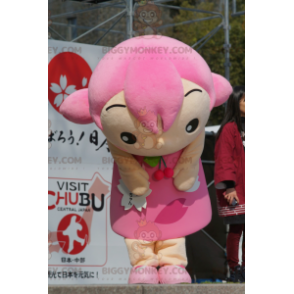 Girl BIGGYMONKEY™ Mascot Costume with Hair and Pink Dress -
