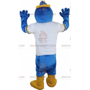 BIGGYMONKEY™ mascot costume of blue bird in sportswear, vulture