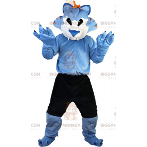 Traje de mascote de lobo azul e branco BIGGYMONKEY™, traje de