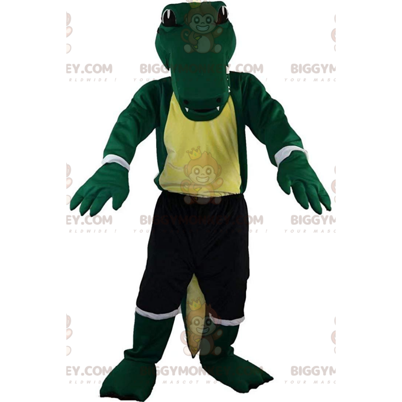 Traje de mascote BIGGYMONKEY™ de crocodilo verde em roupas