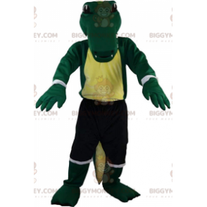 Costume de mascotte BIGGYMONKEY™ de crocodile vert en tenue de