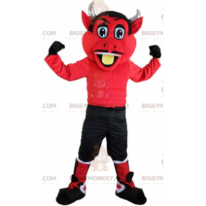 BIGGYMONKEY™ maskot kostume rød djævel med horn, imp kostume -