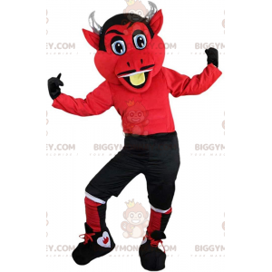 BIGGYMONKEY™ maskot kostume rød djævel med horn, imp kostume -
