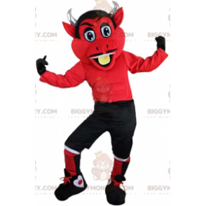 BIGGYMONKEY™ mascot costume red devil with horns, imp costume -