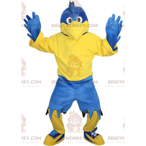 Fantasia de mascote de águia azul e amarela BIGGYMONKEY™