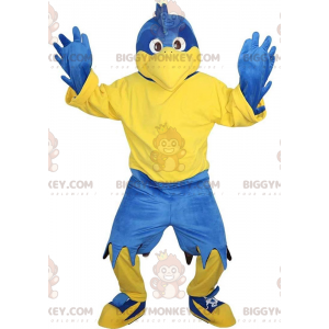 Μπλε και κίτρινη στολή μασκότ BIGGYMONKEY™ Eagle, Giant Blue