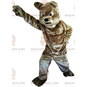 Raikkaan näköinen ruskea bulldog BIGGYMONKEY™ maskottiasu