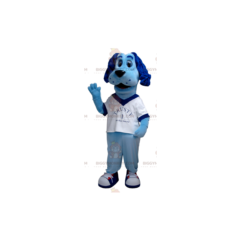 Blauwe hond BIGGYMONKEY™ mascottekostuum met wit T-shirt -