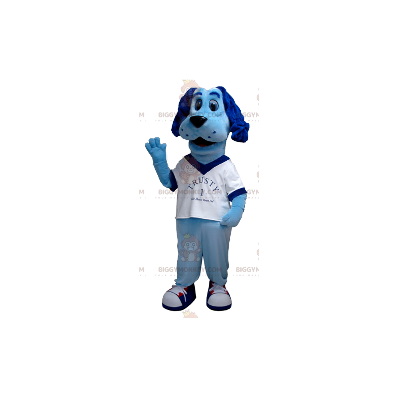 Blå hund BIGGYMONKEY™ Maskotdräkt med vit T-shirt - BiggyMonkey