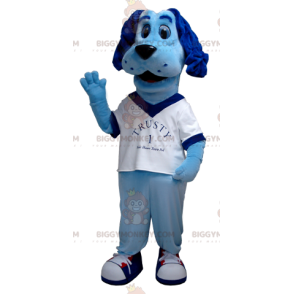 Costume da mascotte cane BIGGYMONKEY™ blu con t-shirt bianca -
