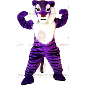 Disfraz de mascota BIGGYMONKEY™ de tigre morado y blanco