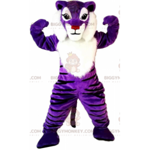 Paarse en witte tijger BIGGYMONKEY™ mascottekostuum, kleurrijk