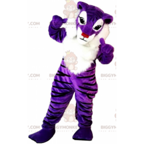 Costume de mascotte BIGGYMONKEY™ de tigre violet et blanc