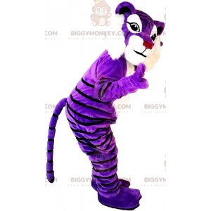 Kostým fialového a bílého tygra BIGGYMONKEY™ maskota, kostým