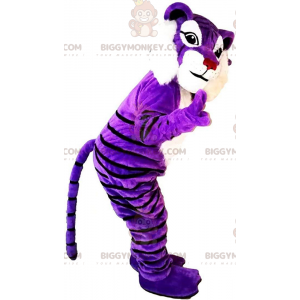 Lila und weißer Tiger BIGGYMONKEY™ Maskottchen-Kostüm, buntes