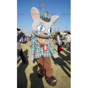 Gigantisch grijs konijn BIGGYMONKEY™ mascottekostuum gekleed in