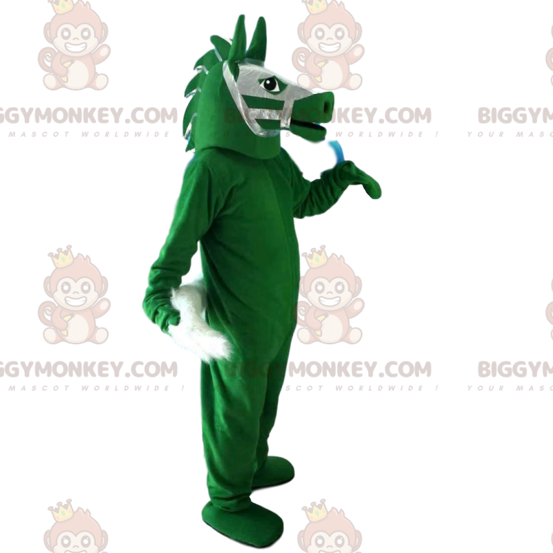 Grünes Pferd BIGGYMONKEY™ Maskottchenkostüm, Reitkostüm