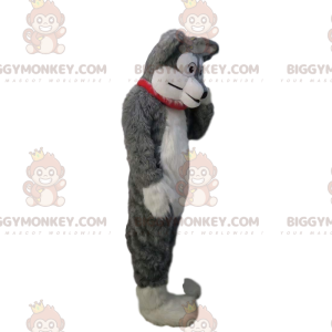 Costume de mascotte BIGGYMONKEY™ de chien gris et blanc doux et