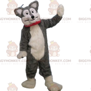 BIGGYMONKEY™ costume da mascotte di cane grigio e bianco