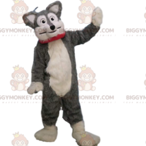 Traje de mascote BIGGYMONKEY™ de cachorro macio e peludo cinza