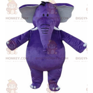Paarse olifant BIGGYMONKEY™ mascottekostuum, reus, mollig en