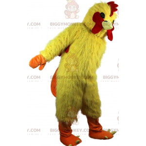 BIGGYMONKEY™ maskotdräkt kyckling, gul och röd tupp, hönsdräkt