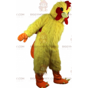 BIGGYMONKEY™ maskot kostume kylling, gul og rød hane, høne
