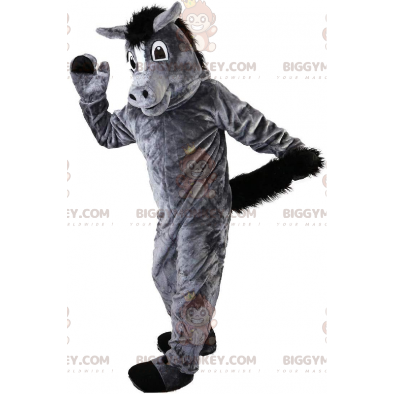 Traje de mascota BIGGYMONKEY™ caballo gris y negro, traje de